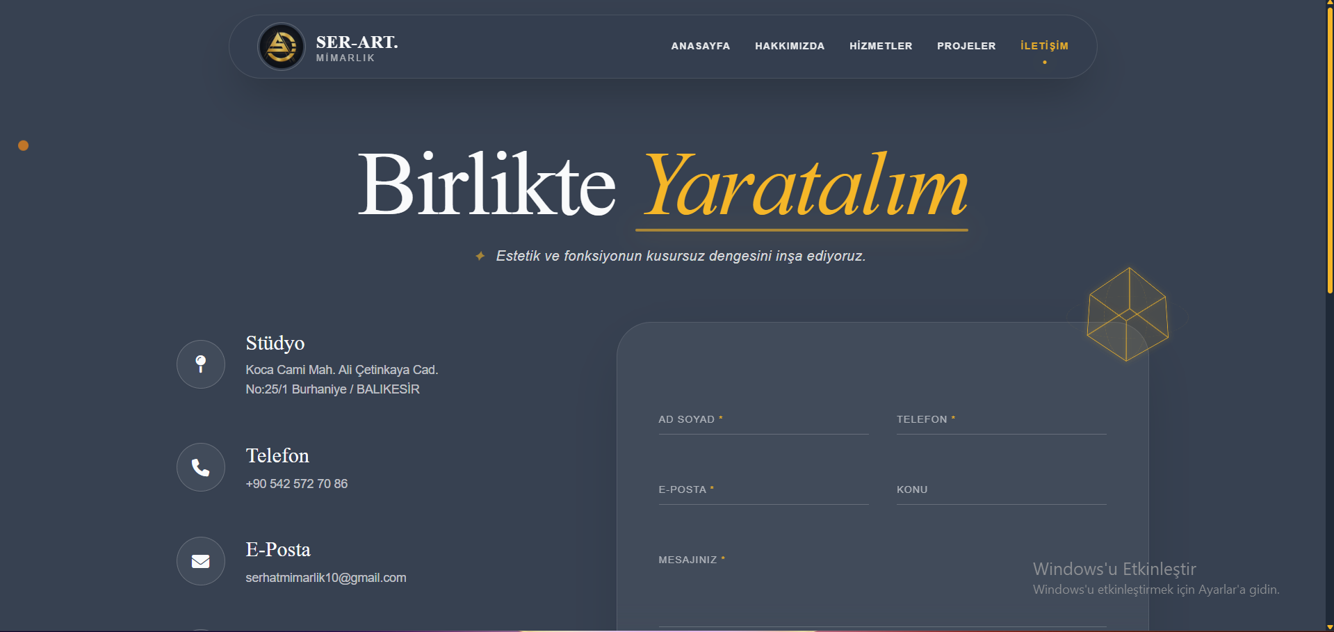 Ser-Art Mimarlık İletişim Sayfası